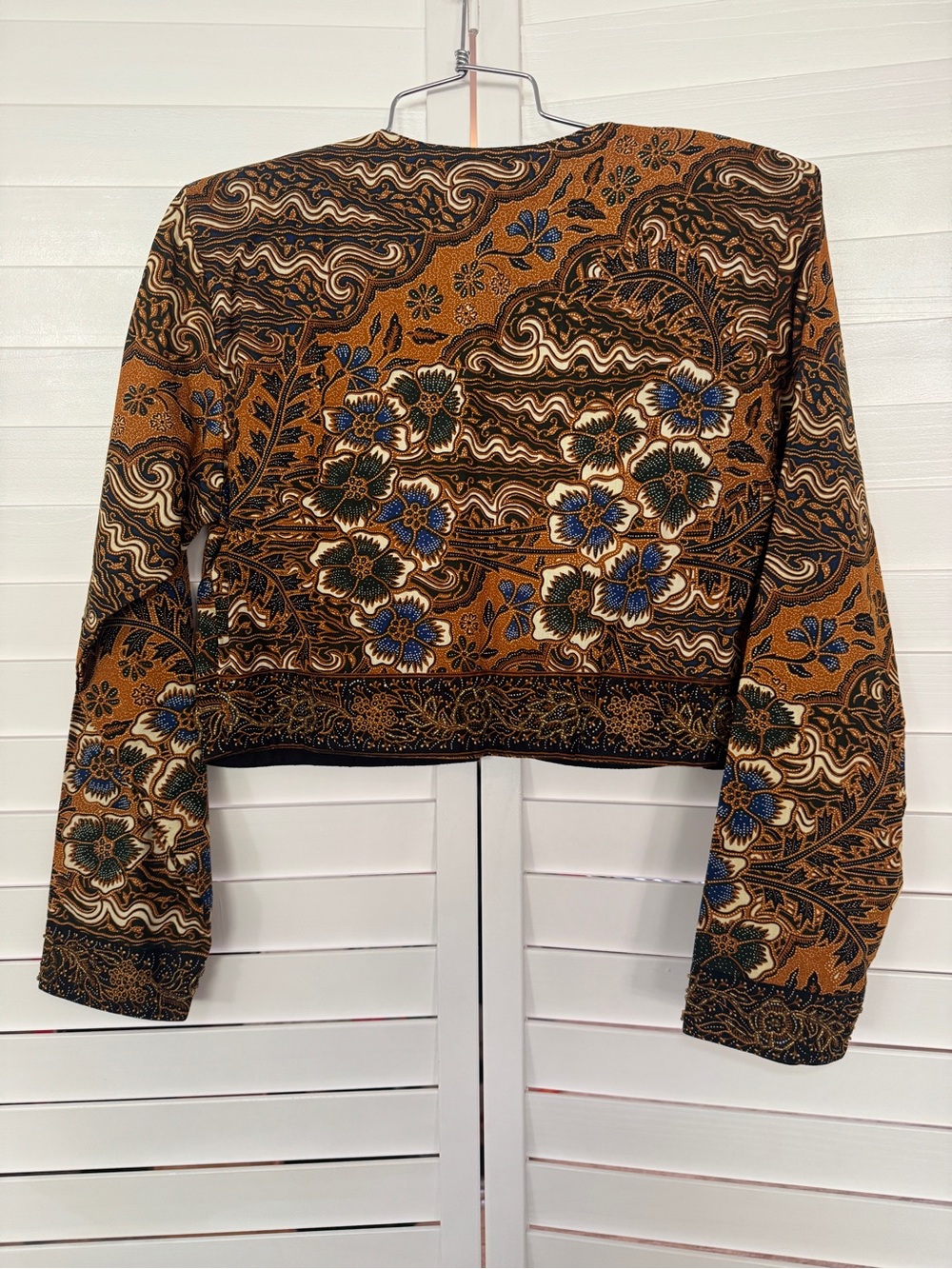 Vintage 90s Passports of Pier 1 Imports Brown Batik Beaded Cropped Jacket S - Picture 4 of 10